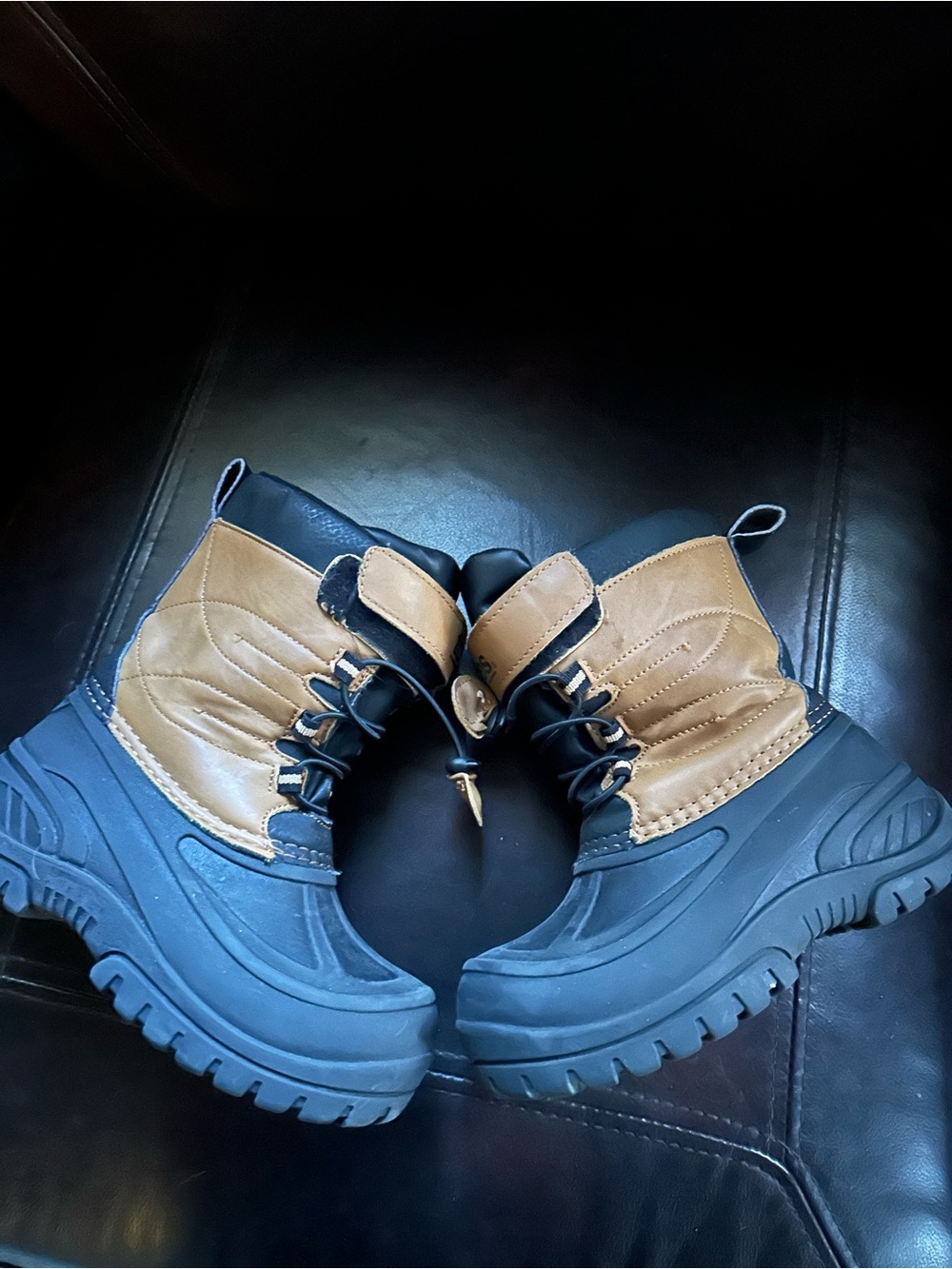 Totes Kids Waterproof Lace-Up Boots in Tan and Black